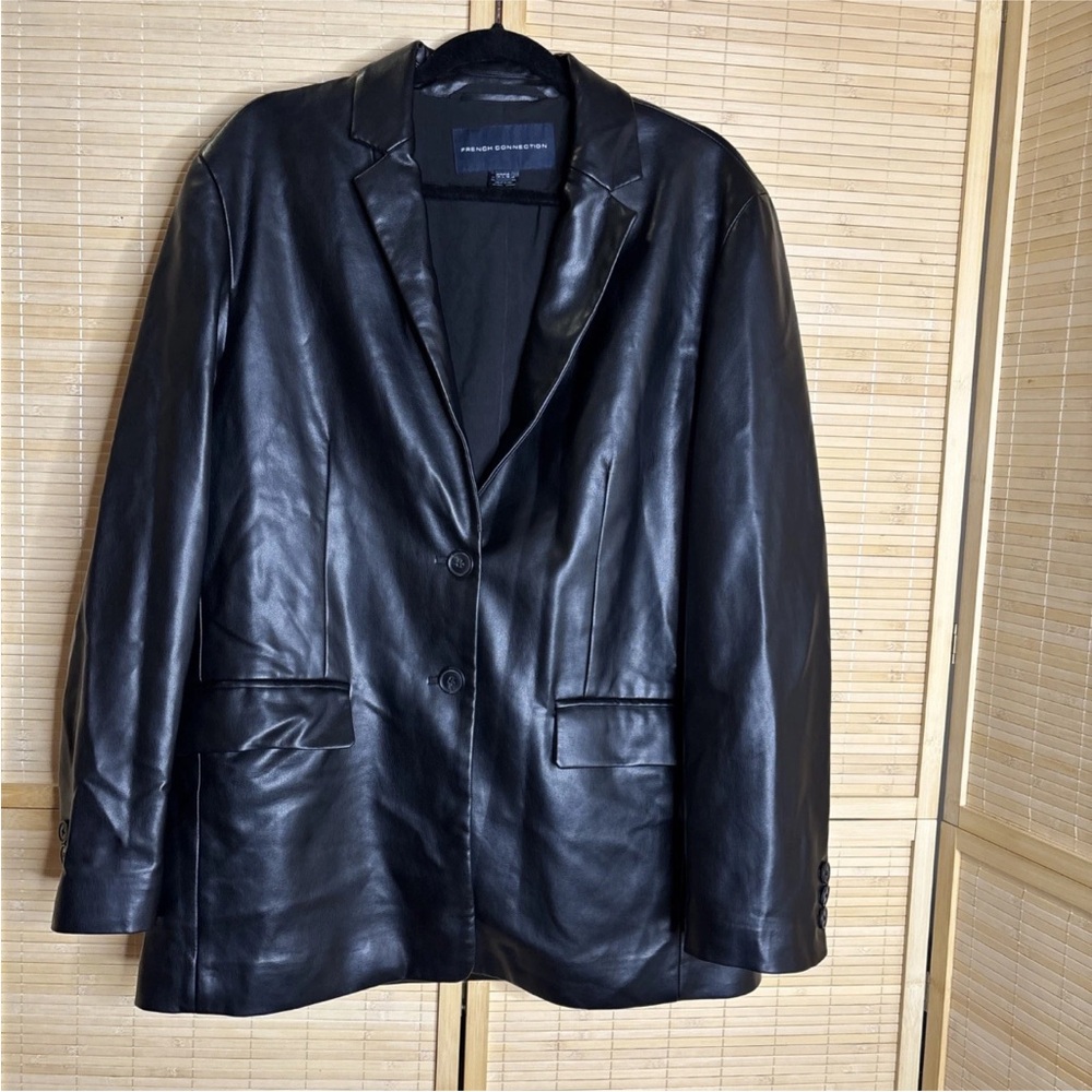 French Connection Black Faux Leather Blazer Women’s Size 10